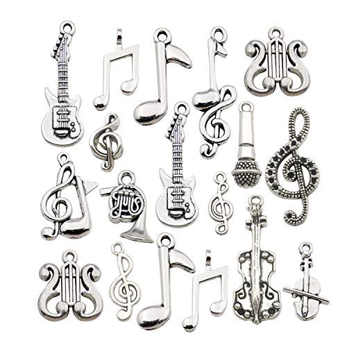 Youdiyla 70pcs Musical Symbol Charms Collection, BULK Music Notes Elements Guitar Violin Microphon Tape Horn Charms Metal Pendant Craft Supplies Findings for Jewelry Making-Silver HM211 - color: Silver Music Charms-70pcs