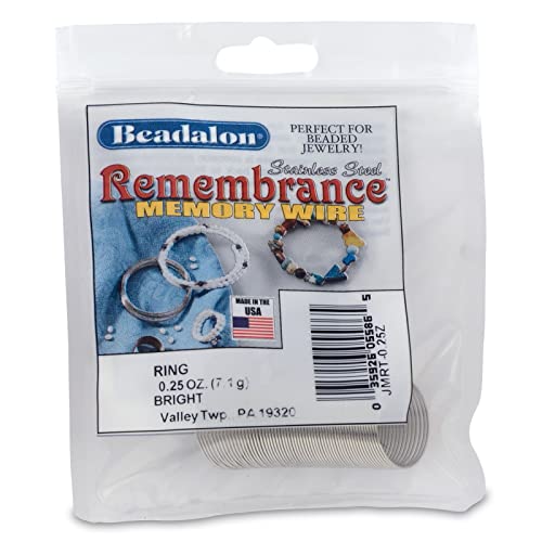 Beadalon Carbon Steel Memory Wire, Round, X-Large Bracelet, Silver Plated, 1 oz, Approx. 62 coils - size: Ring, style: 0.25 oz, approx 49 coils