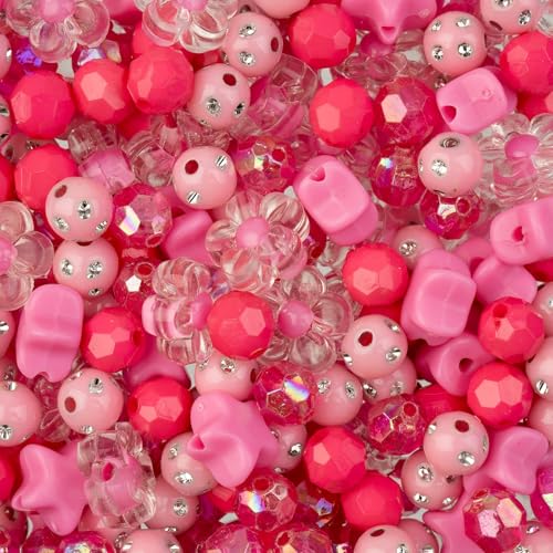 260pcs John Bead Assorted Pink Star Plastic Beads for DIY Craft Jewelry Bracelet Necklace Making - color: Pink