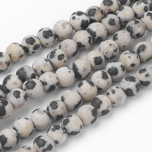 85Pcs Frosted Natural Dalmatian Jasper Beads 4mm Gemstone Beads Round Stone Loose Bead for DIY Bracelets Necklace Earrings Jewelry Making - color: Natural Dalmatian Jasper-Frosted, size: 4mm