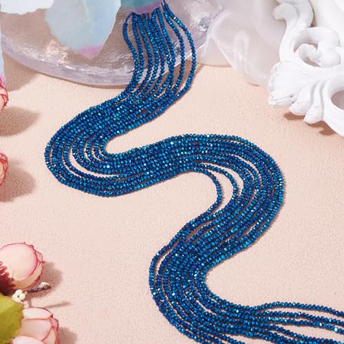 FASHEWELRY 10 Strands Briolette Crystal Glass Beads 2mm Rondelle Faceted Glass Spacer Beads Blue Plated for Necklace Bracelet Jewelry Making - color: Blue Plated, size: 2mm