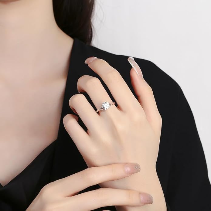 S925 Sterling Silver 0.5 Carat Natural Diamond Adjustable Ring | D-color Ideal Cut VVS1 Clarity | Elegant Simplicity | Engagement Ring for Her