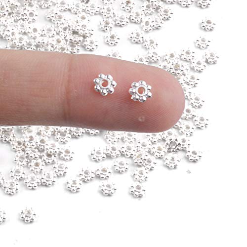 BronaGrand 500pcs Metal Daisy Spacer Beads 4mm for DIY Jewelry Making(Silver) - color: Silver