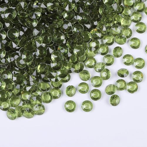 1000pcs Platic Acrylic Gems Fake Acrylic Diamonds Vase Filler Beads Faux Diamond Crystals Jewels for Makeup Brushes Holder Table Scatter Confetti Party Arts Crafts Birthday Wedding Decor - color: Olive Green, size: 10mm