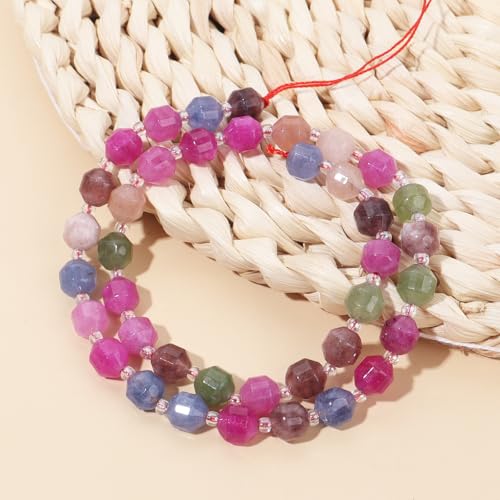 8mm Faceted Natural Tourmaline Stone Loose Round Semi Gemstone Beads for Bracelet Necklace Jewelry DIY Making - color: Tourmaline-1