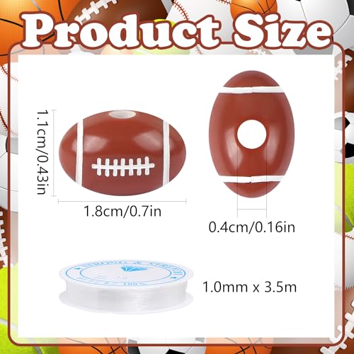 100pcs 18mm Football Beads with 5.5 Yard Elastic Rope,Acrylic Sports Beads DIY Spacer for Necklace Bracelet Keychains Handmade Jewelry Making Accessories Craft Supplies(Rugby) - color: Rugby