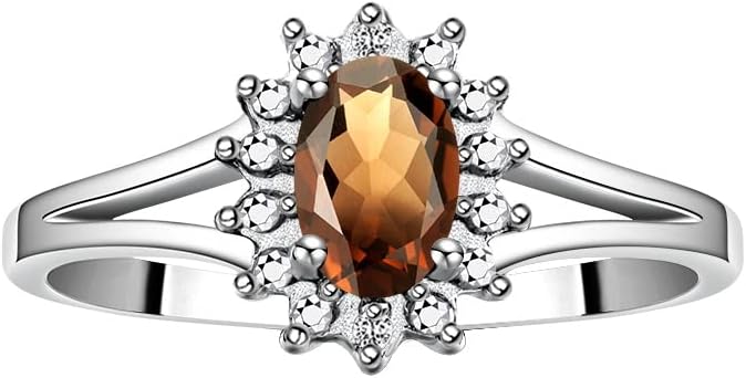 Rylos 14K White Gold Classic Halo Ring: Diamonds, 6X4MM Oval Gemstone - Birthstone Jewelry for Women - Stunning Diamond Gold Ring Sizes 5-10