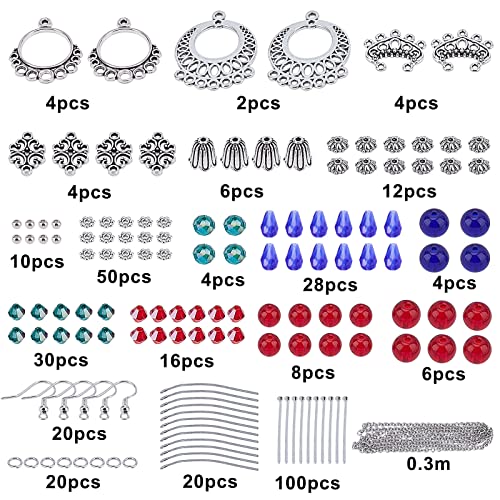 SUNNYCLUE 1 Box DIY Make 10 Pairs Chandelier Bohemian Earring Making Kit Including Flower Tibetan Style Caps Link Connector Charms Glass Beads for Adults Women DIY Earring Jewellery Making - color: 10 Pairs Chandelier Bohemian Earring Making Kit