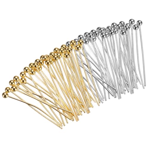 MECCANIXITY 200Pcs Plated Ball Head Pins Jewelry Making 24 Gauge 20mm Wire Head Pins Brass Ball Head Pins End Head Pins for DIY Craft Necklaces Bracelets Earrings, Silver and Gold - color: Silver and Gold, size: 20mm