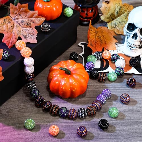 40 Pcs 20 mm Rhinestone Beads Bulk Crystal Round Disco Ball Chunky Bubblegum Beads for Pens Bracelets Charms Craft European Style Jewelry Making Supplies Christmas(Halloween Color) - color: Halloween Color
