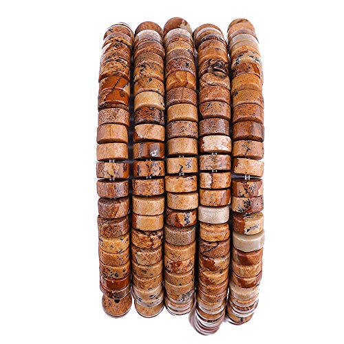 BEADIA Natural Brown Picture Jasper Spacer Beads Caps Loose Semi Gemstone for Beading Jewelry Making 6mmx3mm 38cm - color: Brown Picture Jasper, size: Round 6mm x 3mm
