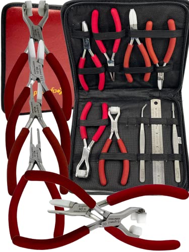 Professional German Set of 9-Eyeglass Optical Optician Tools - Bent Nose Rimless Set - Adjusting Eyeglass Arms Frame Plier Set