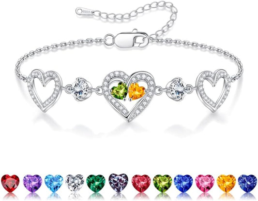 Iefil Valentines Day Gifts for Her - 925 Sterling Silver Heart Birthstone Bracelet Birthday Anniversary Jewelry Gifts for Her Wife
