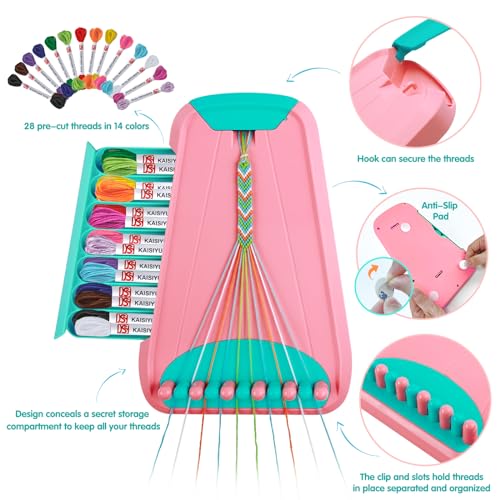 Friendship Bracelet Making Kit for Girls Ages 8-12, Kids Jewelry Making Kit with 28 Pre-Cut Threads and Letter Beads, Arts and Crafts for Kids, Birthday Easter Gifts for 6 7 8 9 10 11 12 Year Old - color: Pink/Cyan