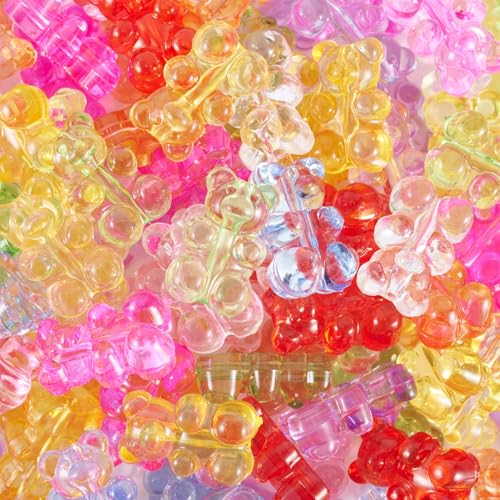 150Pcs Acrylic Gummy Bear Beads Clear Fake Gummy Bear Cute Candy Animal Kandi Bracelet Beads Flat Back Cabochons for Crafts DIY Jewelry Making Supplies 10 Colors 18x12mm - color: 11 Colors