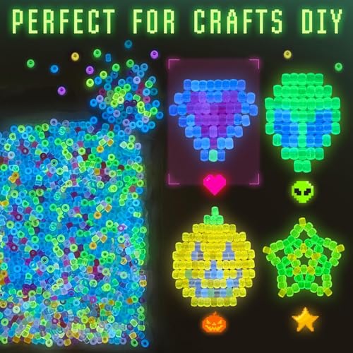 3200+pcs Glow in The Dark Pony Beads for Bracelets, 6x9mm Acrylic Neon Halloween Beads Rave Kandi Charms Kids Hair UV Bead for Braids Girls DIY Jewelry Making Crafts Party Supplies - color: Glow in The Dark 3200pcs