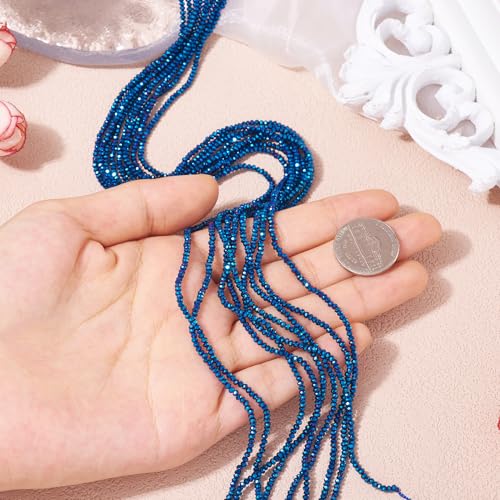 FASHEWELRY 10 Strands Briolette Crystal Glass Beads 2mm Rondelle Faceted Glass Spacer Beads Blue Plated for Necklace Bracelet Jewelry Making - color: Blue Plated, size: 2mm