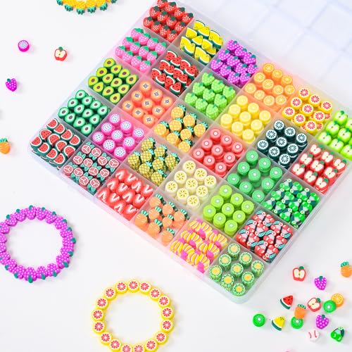 richginker 600pcs Polymer Clay Beads Friendship Bracelet Making kit Cute Fun Charms Beads for Bracelet Making DIY Arts Crafts Birthday Gifts Toys for Kids Girls Age 4-13 Fruit - color: 2#Fruit
