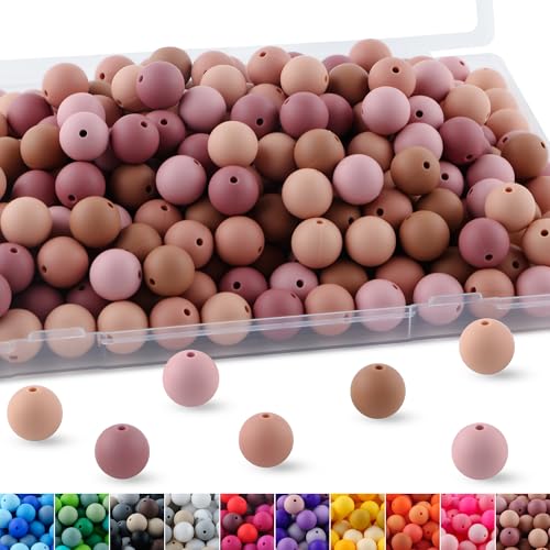 150pcs 15mm Silicone Beads for Keychain Making Mix Color Round Beads for Pens and Bracelet Crafts(Camel) - color: Camel, size: 15mm
