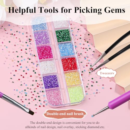 12000Pcs Nail Art Rhinestones Colorful Rhinestones Kit, 1.5mm Pointed Bottom Rhinestones Crystals Stones Diamonds Gems Bedazzler with Pickup Tools for Nails Face Eyes Makeup Crafts (24-K1-1.5mm) - color: 24-K1-pointed
