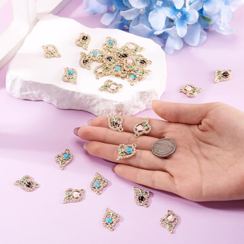 FASHEWELRY 30Pcs Heart Crystal Rhinestone Pendants Valentine Day Love Heart with Rose Flower Charms Light Gold Metal Dangle Charms for Bracelet Necklace Earring Jewelry Making Craft - color: Heart with Flower-3 Colors