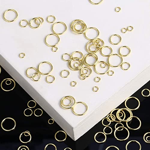 Alexcraft 14k Gold Plated Jump Rings 900PCS 4/6/8/10 mm Gold Jump Rings Strong Open Ring Bulk for Necklace Bracelet Earrings Jewelry Making - color: Gold