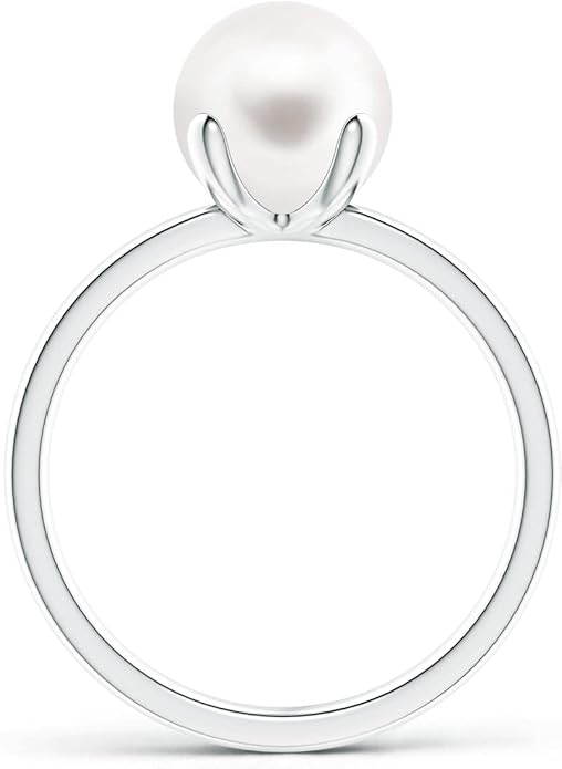 Angara Freshwater Pearl Solitaire Ring for Women | Round Freshwater Cultured Pearl Solitaire Ring in 14K Solid Gold/Silver | June Birthday, Anniversary, Gemstone Jewellery Gift