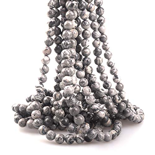 6mm Natural Map Stone Round Loose Stone Beads for Jewelry Making DIY Crafts Design 1 Strand 15" APPR.63-65pcs - color: Map Stone, size: 6mm