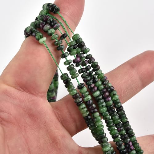 160pcs 4x2mm Natural Ruby Zoisite Disk Rondelle Spacer Stone Semi Precious Gemstone Loose Beads for Jewelry Making 15 Inch - color: Ruby Zoisite