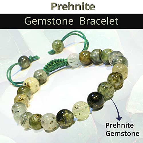 ANAYA AGATE Energy Protection Crystal Handmade Adjustable Bead Bracelet Perfect for Men, Women’s Christmas Gift - Gemstone Healing Stretch Bracelet Pulsera Para Hombre Mujer Stocking Stuffer - color: Prehnite