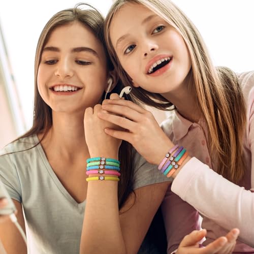 JIASHUYEYE Preppy Bracelets for Teen Girls - Stackable Boho Surfer Friendship Bracelets Set for Little Girls & Women - style: 9Pcs - Smiley Face A