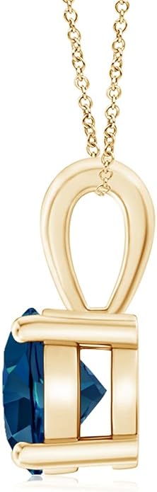 Angara Natural Blue Topaz Solitaire Pendant for Women | Classic Prong-Set Round Blue Topaz Pendant in 14K Solid Gold/Silver/Platinum With 18" Chain | December Birthday, Gemstone Jewelry Gift