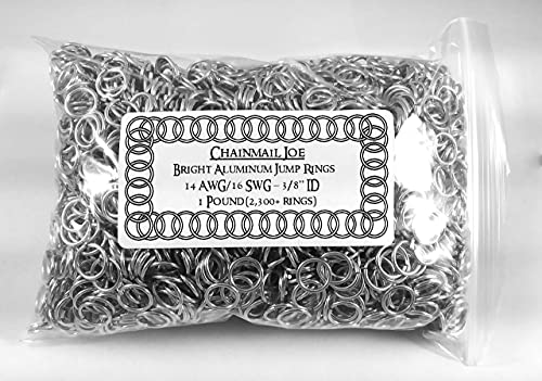 1 Pound Bright Aluminum Chainmail Jump Rings 16G 3/8" ID (2300+ Rings) - size: 16SWG 3/8" ID