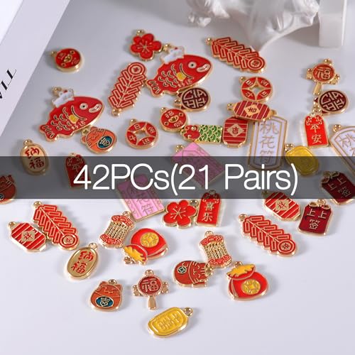 Bulk Gold Enamel Charms for Jewelry Making, Colorful Metal Charms Pendant for Bracelet Necklace and Crafting - color: Chinese Style Red