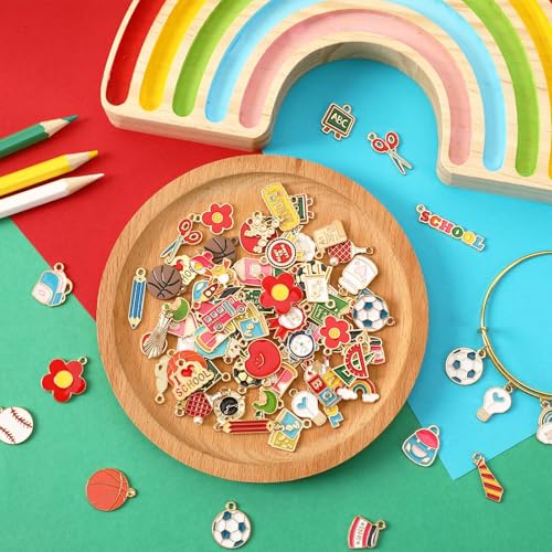 SANNIX 110Pcs Teacher Enamel Charms for Jewelry Making, Student Charms Cute Book Pencil Sports Pendants for DIY Necklace Bracelet Earring Craft Back To School Accessory - style: Back To School