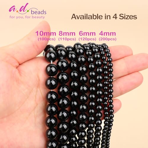 AD Beads 8mm Natural Round Loose Beads 110 Pieces, for Making 108 Mala Prayer Beads Necklace, Bracelet & Yoga Meditation, Jewelry Design (Black Onyx) - color: Black Onyx, size: 8mm-110pcs
