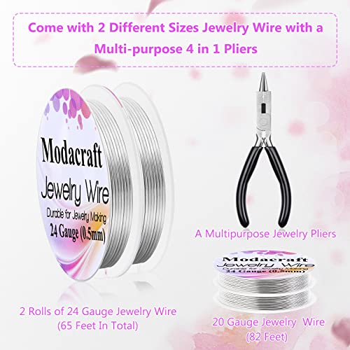 3Rolls 20/24 Gauge Silver Wire with 4 in 1 Jewelry Pliers, Modacraft Tarnish Resistant 20 Gauge Craft Wire 24 Gauge Jewelry Wire for Jewelry Making Supplies and Craft - color: Silver, size: 20/24 Gauge Set