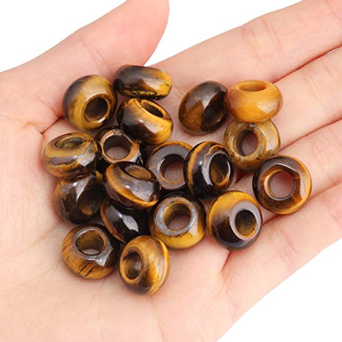 TUMBEELLUWA Natural Gemstone Beads for Jewelry Making, Rondelle Large Hole Loose Beads Pack of 15,Tiger's Eye(8x14 mm) - color: #4-Brown