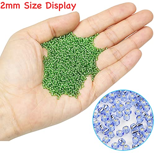 Bala&Fillic 12/0 Glass Seed Beads Clear Blue Color Silver Lined Seed Beads About 10000pcs/110g in Box (Blue Silver Lined) - color: Blue, size: 2mm