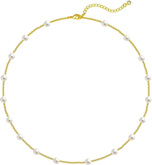 OGD Gold Pearl Necklaces Set for Women 14K Gold Plated Dainty Layered Pearl Cute Daisy Pearl Choker Gold Necklace Gifts for Women Gold Trendy Jewelry Gifts