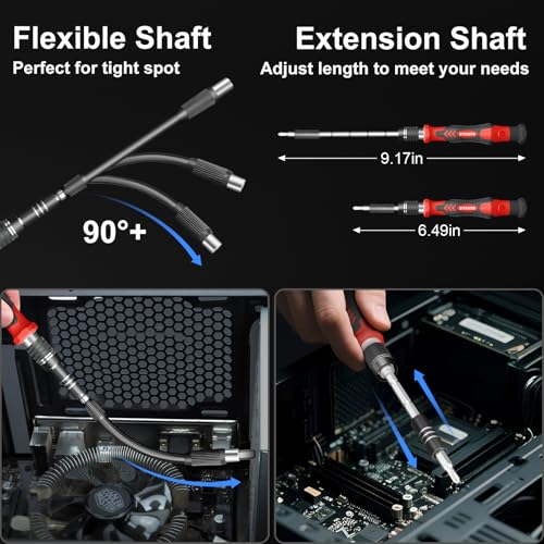 STREBITO 144-Piece Upgraded Electric Screwdriver, Max 0.7 N.m, 120 Magnetic Bits, 5-gear Torque Adjustment, Precision Screwdriver Set, Repair Tool Kit for Tech, Electronics and PC - color: Upgraded-red