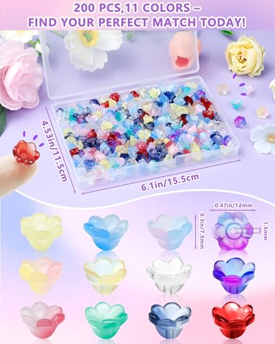 FIVEIZERO 200PCS Glass Lily Bell Flower Beads, 11 Colors Trumpet Crystal Floral Bead Charms for Bracelets, Necklaces & DIY Jewelry Making - color: Glass Lily-of-the-Valley