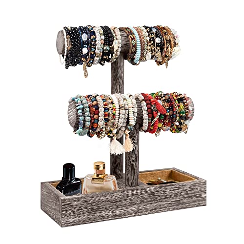 LadyRosian 2 Tier Wooden Display Jewelry Accessory Stand Jewelry Bracelet Holder Bangle Watch Necklace Storage Jewelry Holder Stand Display Organizer, (Antique White-2 layers) - color: Antique White 2-Tier