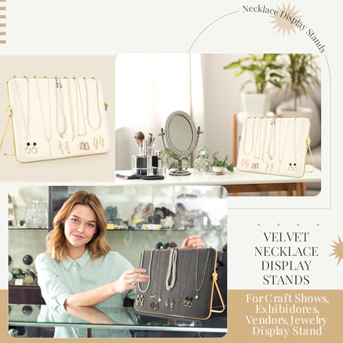 Colingmill 2 Pack Necklace Display Stand for Vendors 14 x 9.7 Inch Large Velvet Necklace Display Stand Double-sided Chain Holder Beige Grey Chain Jewelry Holder for Selling Craft Show Exhibidores