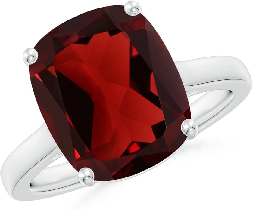Angara Cushion Garnet Solitaire Ring in Sterling Silver/14K Solid Gold/Platinum | Natural Garnet Solitaire Ring for Women | January Birthday, Anniversary, Gemstone Jewelry Gift
