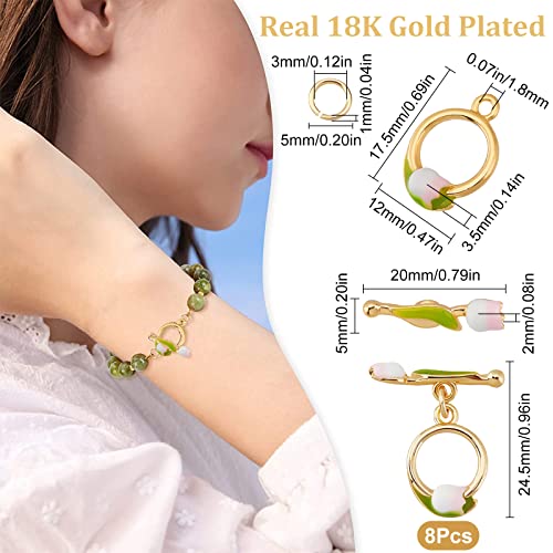 Beebeecraft 8 Sets Toggle Clasps Enamel 18K Gold Plated Brass Flower Bracelet Toggle Clasps Tulip T Bar for Necklace Bracelet Making - color: #8 8 sets