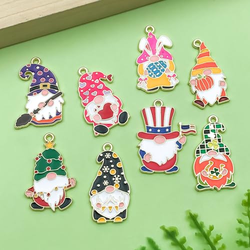 16pcs Alloy enamel traditional festival Easter Christmas dwarf set pumpkin heart-shaped clover Pendant Jewelry Making DIY Keychain Earrings Pendant Various Design Charms for Jewelry Making Bracelets Necklace (SN1070) - color: SN1070