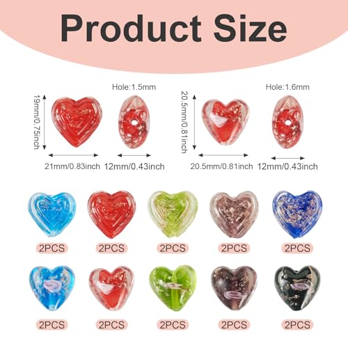 Elecrelive 20Pcs Gold Sand Lampwork Luminous Heart Beads Glow in The Dark Love Crystal Beads 20.5mm for Friendship Bracelet Necklace Earring Key Chains Valentine - color: 10 Colors, Heart