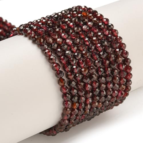 5 Strands 700 pcs Red Faceted Round Theme Natural Garnet Beads Round Stone Spacer Beads for DIY Jewelry Necklace Bracelet Earring Keychain Craft Decor - color: Red Faceted Round Beads-700 pcs
