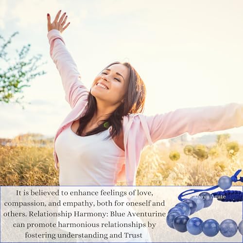 ANAYA AGATE Energy Protection Crystal Handmade Adjustable Bead Bracelet Perfect for Men, Women’s Christmas Gift - Gemstone Healing Stretch Bracelet Pulsera Para Hombre Mujer Stocking Stuffer - color: Blue Aventurine